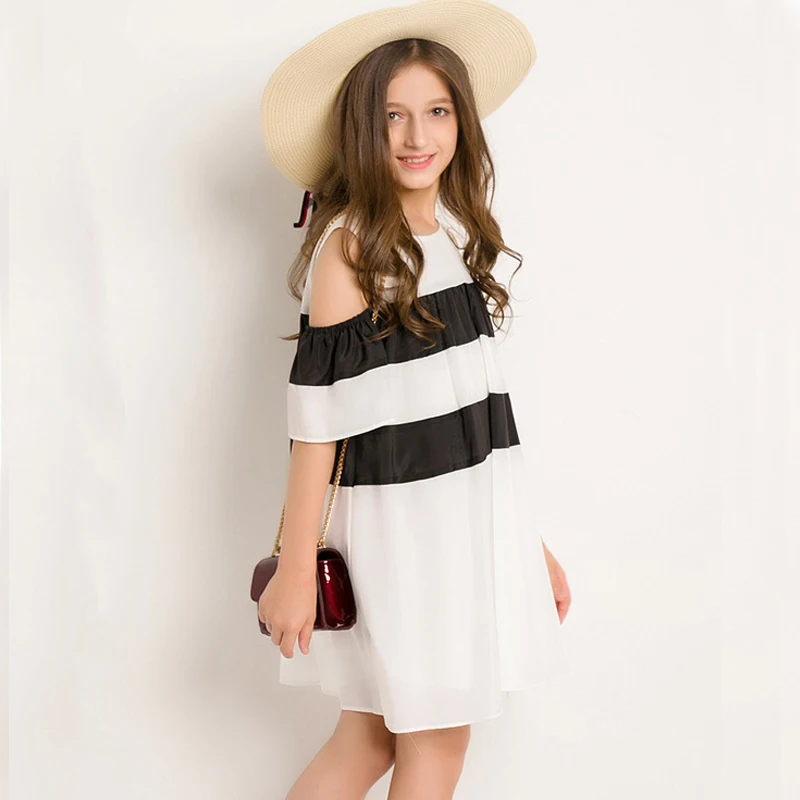 Figwit Платье в полоску для девочек 2018 лето-осень Новая детская одежда с открытыми