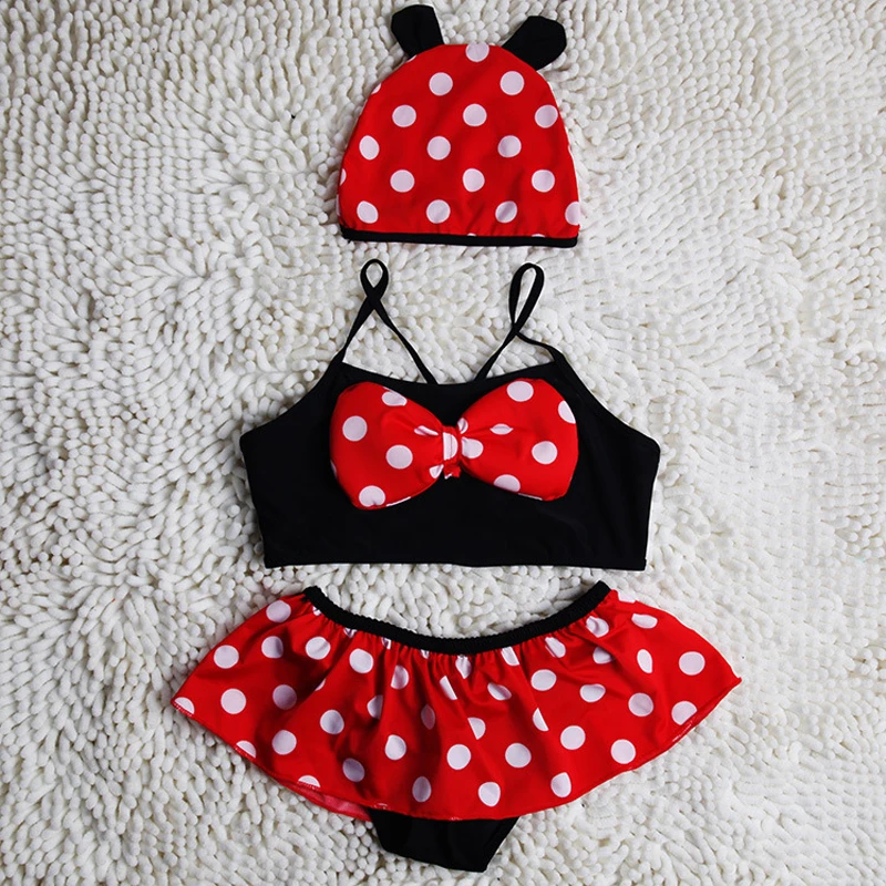 2019 Модный летний хлопковый купальный костюм в горошек с бантом для девочек 3