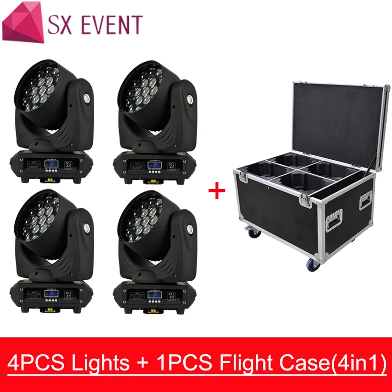 4 шт светильник s + 1 шт. F чехол 19x15 Вт RGBW 4in1 стирка/луч/зум DMX512 Moving головной