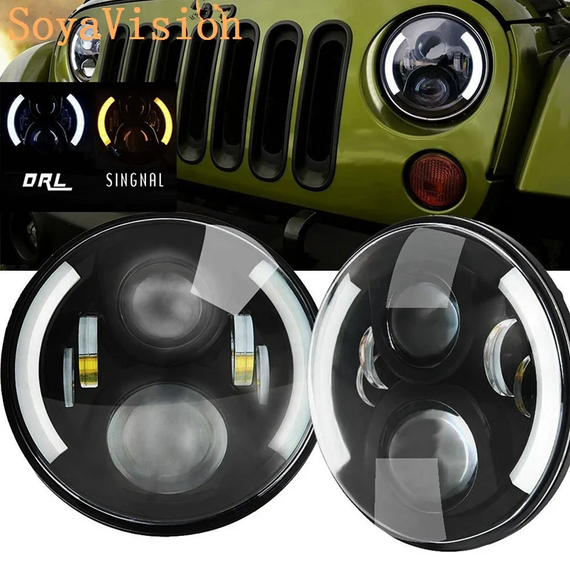Для Jeep Wrangler JK TJ Lada 4X4 7 ''светодиодный светильник для проектора белый Янтарный DRL