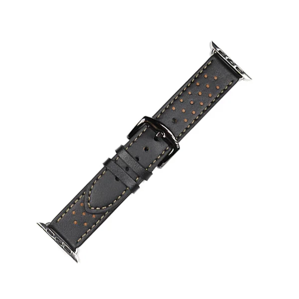 black Кожаный ремешок для Apple watch 44 мм 40 мм iWatch 4 5 ремешок 42 мм 38 мм первый слой кожаный браслет ремешок для наручных часов 5 4 3 - Цвет ремешка: black