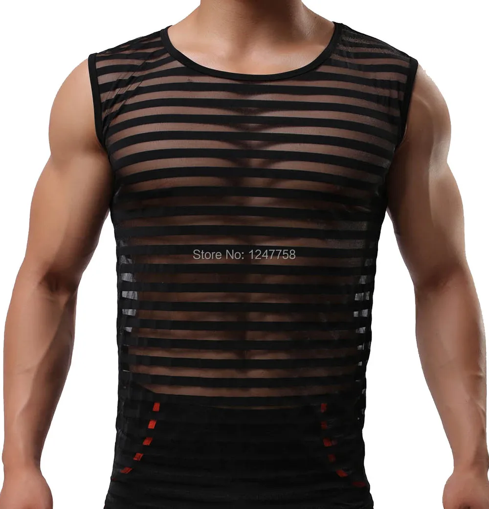 Сексуальное мужское нижнее белье в полоску одежда для геев сетчатые рубашки