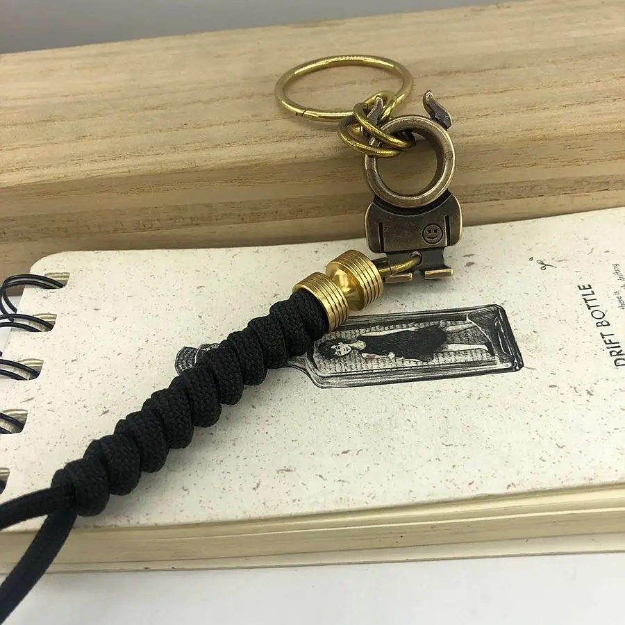 EDC Открытый инструменты ручной работы черный ремешок латунный брелок кольцо