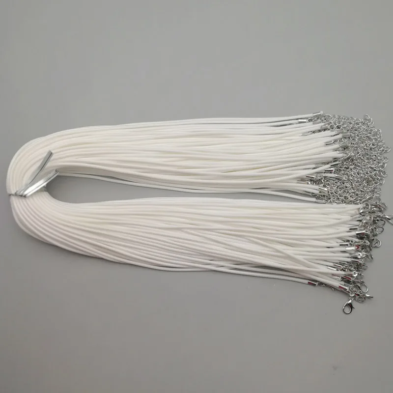 Fashion 2mm white color Wax Leather Cord Necklace 45cm Lobster Clasp Rope Chain Jewelry Accessories Wholesale 100pcs/lot | Украшения и