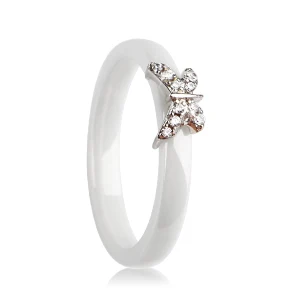 White Silver TUHE 3 мм изысканные керамические кольца с бабочкой женские модные ювелирные изделия черные и белые керамические Золотое серебрянное кольцо Crystay Butterfly - Цвет основного камня: White Silver