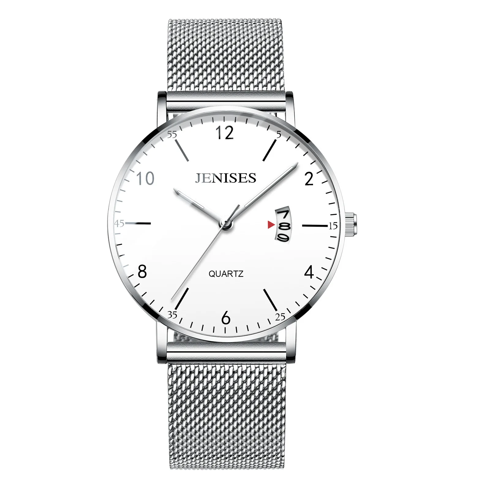 8012 Mesh Sliver ws Jenises, мужские часы, Лидирующий бренд, роскошные, мужские кварцевые часы, спортивные, повседневные, наручные, тонкие, стальные, сетчатые, водонепроницаемые часы, мужские часы - Цвет: 8012 Mesh Sliver ws
