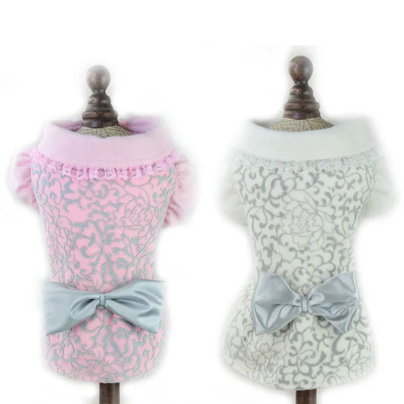 Милые цветочные собака кошка юбка принцессы Роскошные платье с бантом зимние