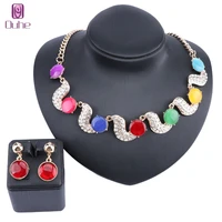 women cats eye crystal statement necklace earring bride wedding party gift jewelry set