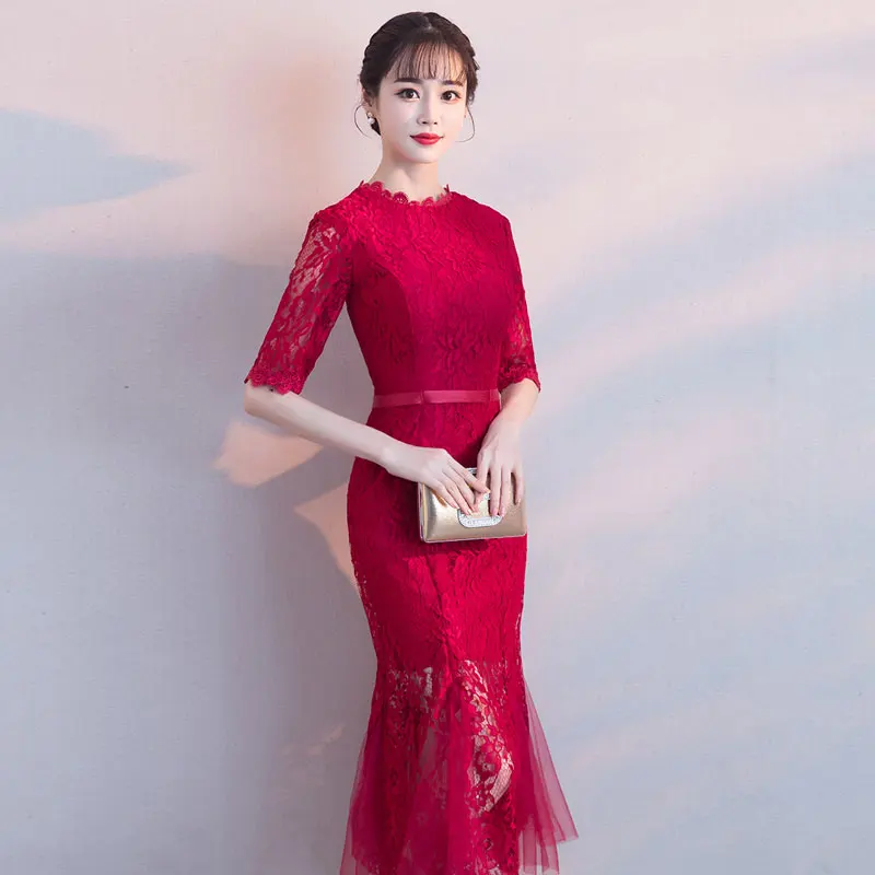 Женское вечернее платье с коротким рукавом FADISTEE бордовое элегантное для