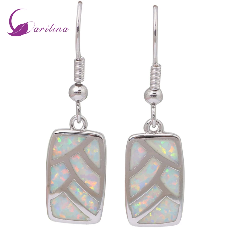 

Elegant Brand Designer White Opal Silver Color Jewelry Earrings For Women Fashion Jewelry E091