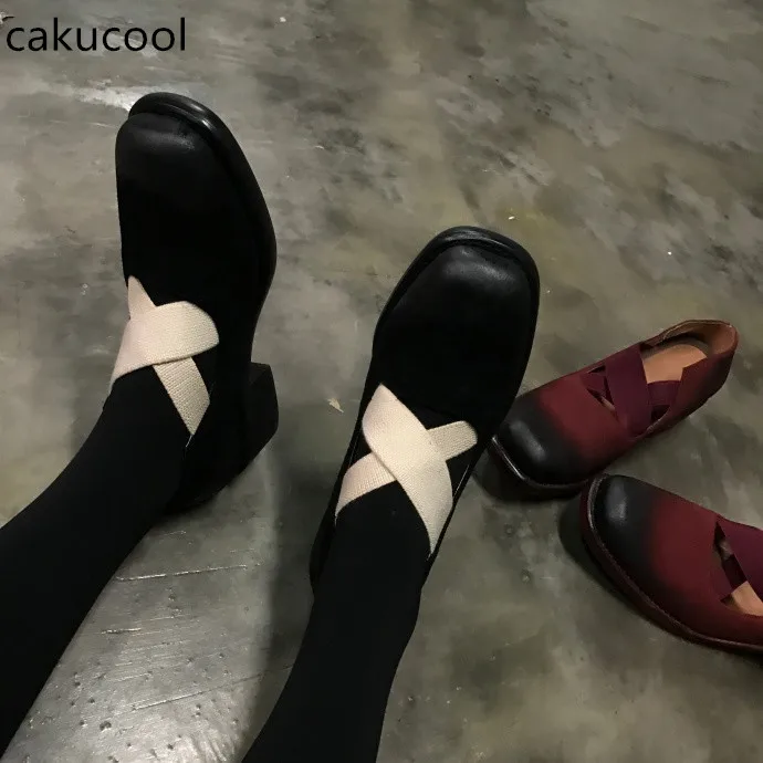 Cakucool/Повседневные балетки Мэри Джейн из натуральной кожи с квадратным носком без