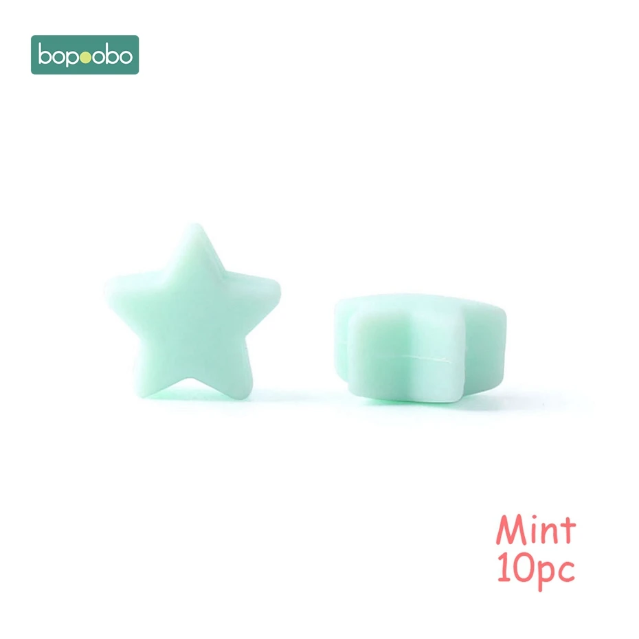 Mint Star Bopoobo 10 шт Силиконовые Бусины, пищевой силиконовый Прорезыватель зубов в виде звезды, Товары для малышей, силиконовый браслет для грызунов, сделай сам, детский Прорезыватель для зубов - Цвет: Mint Star
