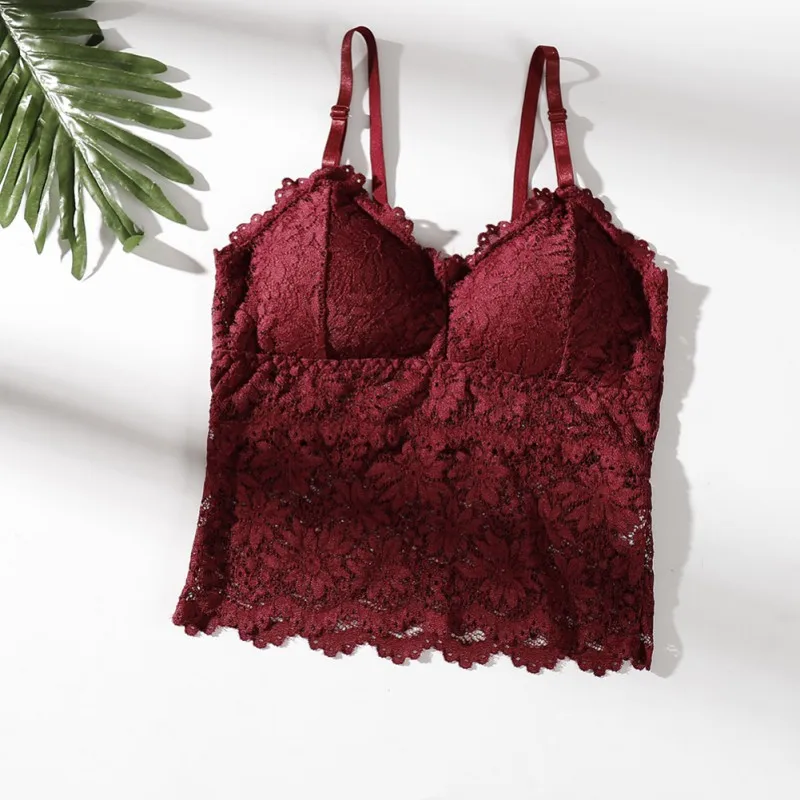 Women Lace Beauty Strap Sexy Camis Chest Pad Summer Crop Tops Gathered Push Up Bra Camisole Tank | Женская одежда