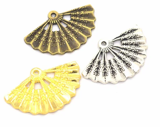 

50pcs charms fan Alloy Pendants Antique silver bronze gold 33*21mm 2.9g Handmade Jewelry Making DIY European accessories