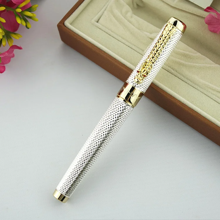 silver Jinhao1200 Dragon Clip 0,7 мм Ручка-роллер, средняя точка, черные чернила, серебро, золото, черный металл, подарочные шариковые ручки, офисные принадлежности - Цвет: silver