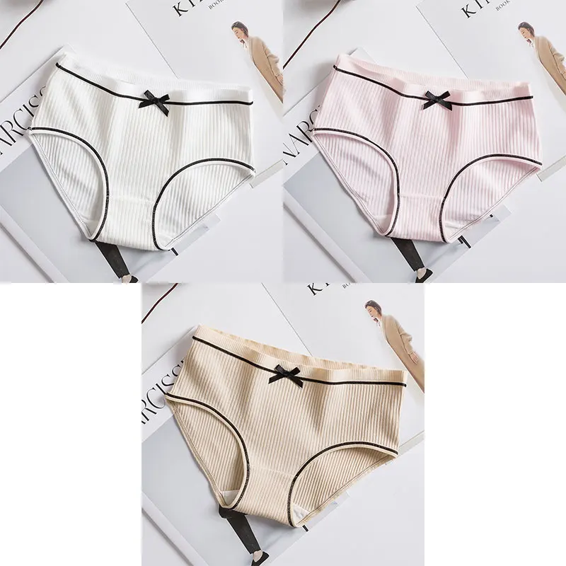 white pink skin BZEL/женское хлопковое женское нижнее белье дышащие Повседневные трусики для девочек комфортное нижнее белье полосатые трусики со средней посадкой, большие размеры - Цвет: white pink skin