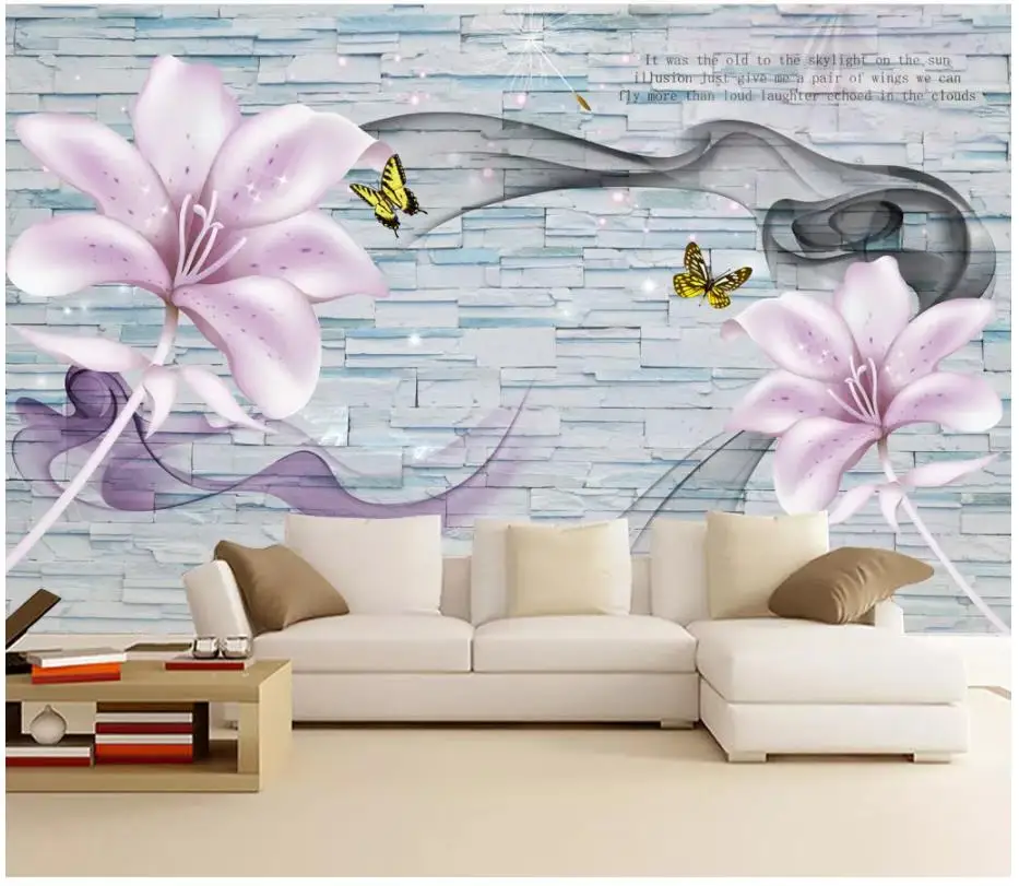 Custom photo wallpaper for walls 3 d murals 3d brick wall flowers tv background papers decorative painting mural | Обустройство дома