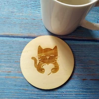 4pcsset wood cat coaster kitchen christmas nonslip place table mat decoration for home cup drink tea coffee pet cat lover gift