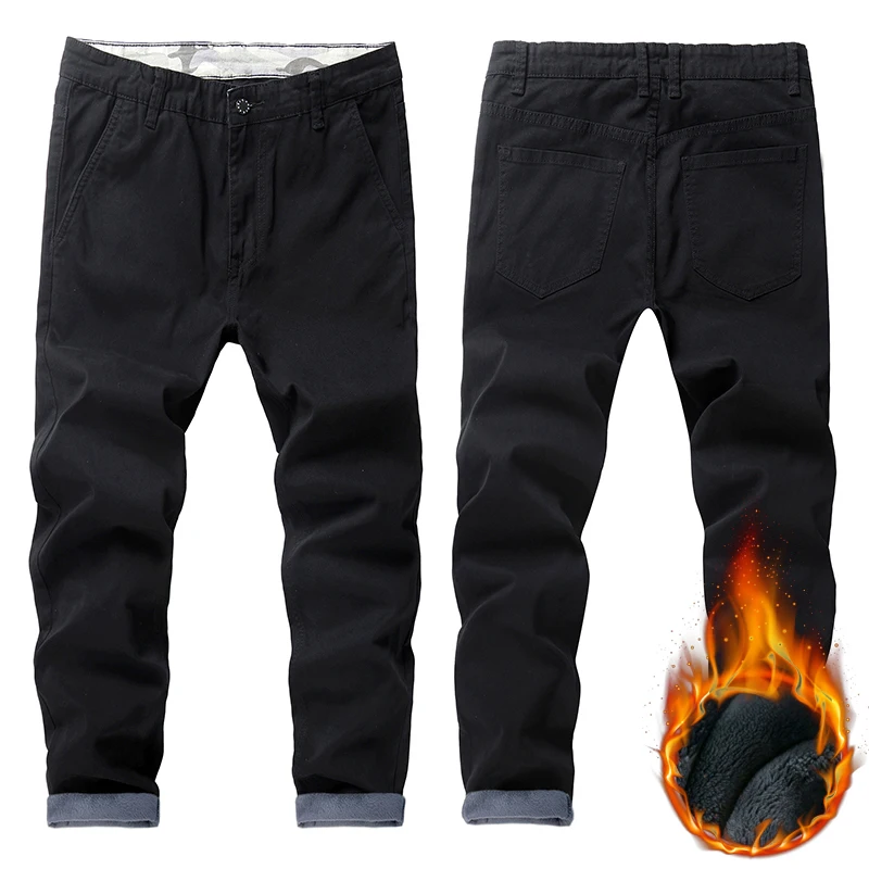 

2019 Winter New Men's Warm Casual Pants Fashion Slim Solid Color Elastic Thickening Male Pants Plus Size Trousers 44 46 48