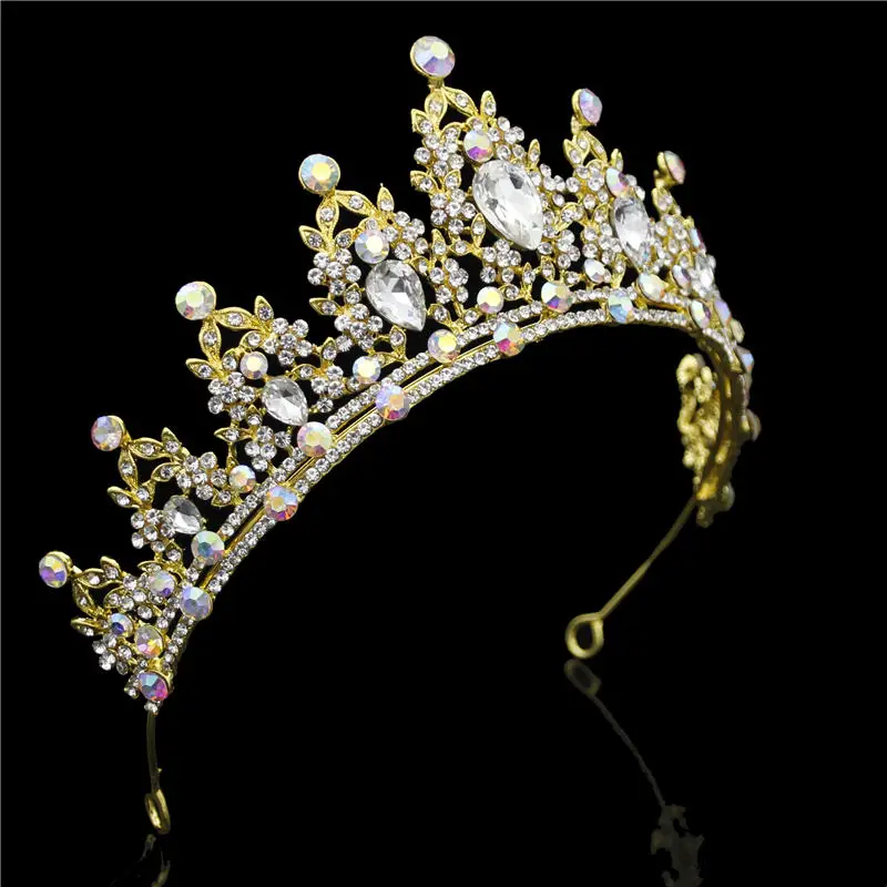 Gold AB Свадебные повязки кристалл диадемы и короны волосы ювелирные изделия для выпускного Свадебные Crown Royal queen свадьба корона аксессуары для волос - Окраска металла: Gold AB