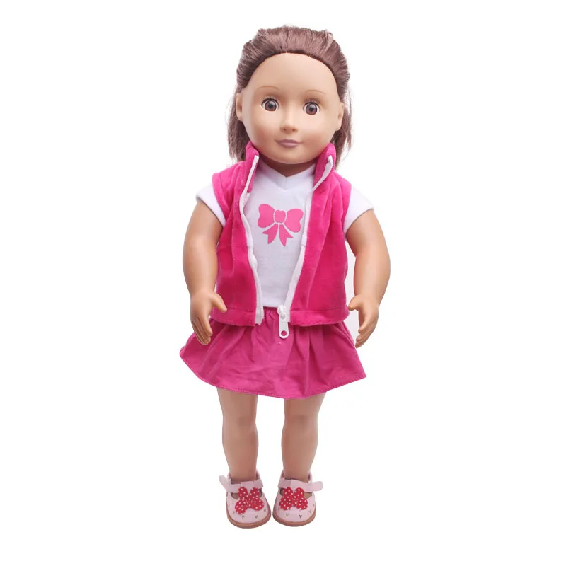 

Doll clothes Rose red suit 3 pcs Coat T-shirt + skirt toy accessories fit 18 inch Girl doll and 43 cm baby dolls c385