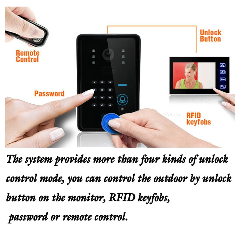 Видеодомофон с сенсорным экраном 7-дюймовым ЖК-дисплеем RFID-паролем домофон