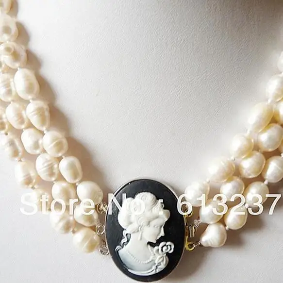 

Newly style 3 rows 8-9mm fashion white pearl carved girl making necklace 17-19"