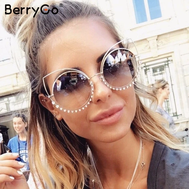 BerryGo кошачий глаз женские солнцезащитные очки сплав кристалл бисер Ретро стиль