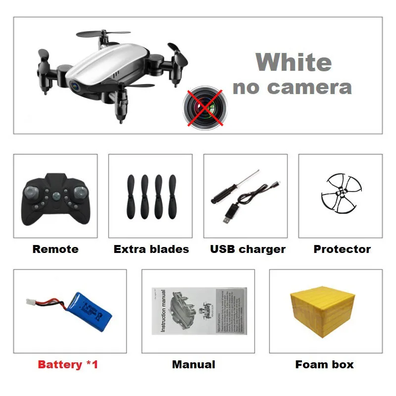 White No Cam 1B F Teeggi T10 мини-Дрон с/без камеры HD складной Радиоуправляемый квадрокоптер высота удержания вертолет WiFi FPV Микро Карманный селфи Дрон - Цвет: White No Cam 1B F