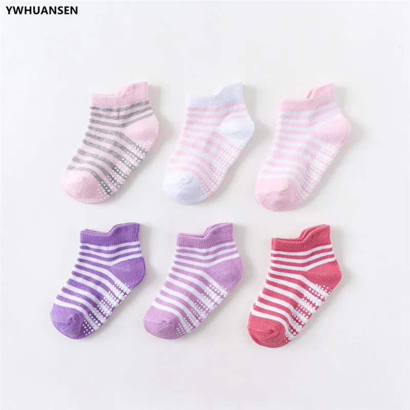4 YWHUANSEN/6 пар/лот, хлопковые нескользящие носки-башмачки для детей 0-6 лет, короткие носки-тапочки для детей с резиновыми захватами, четыре сезона - Цвет: 4