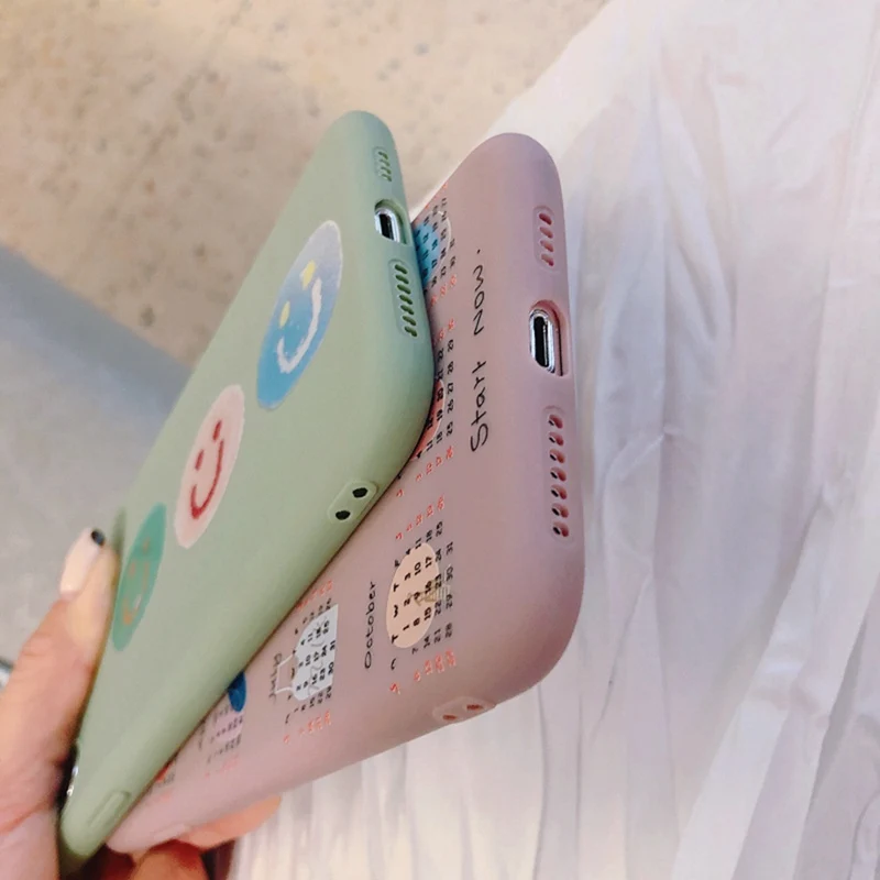 Fashion Pink Calendar Phone Case for iphone 6 6S 7 8 Plus Cartoon All-inclusive Anti-fall Soft Matte Tpu Cover XS Max XR X |