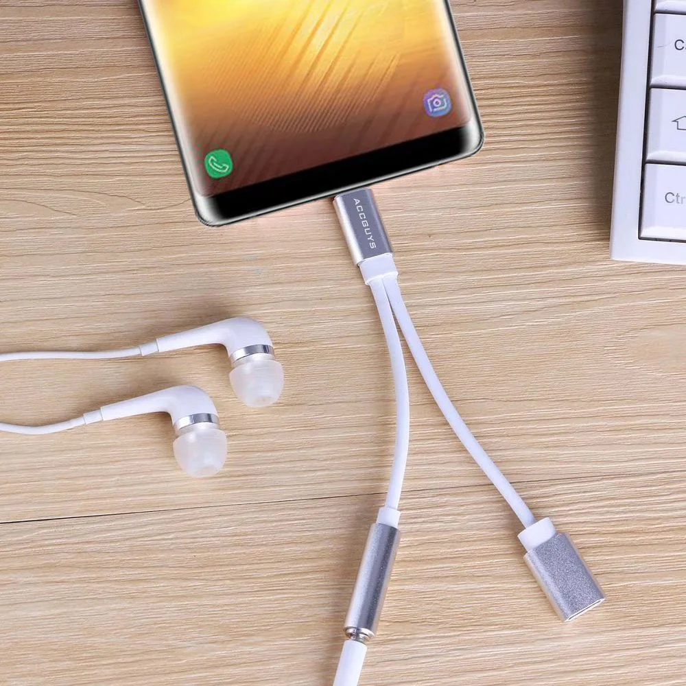 ACCGUYS 2 в 1 USB Тип C до 3 5 мм гнездо аудио наушники зарядный адаптер разветвитель AUX