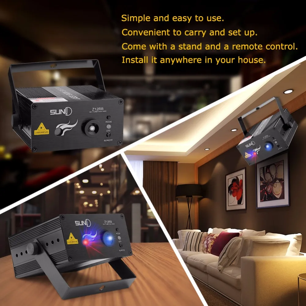 SUNY 12 RB Patterns Laser Light Blue LED Stage Sound Activated Gobo Projector Show for Club Bar DJ Disco Home Party(Z12RB) | Лампы и