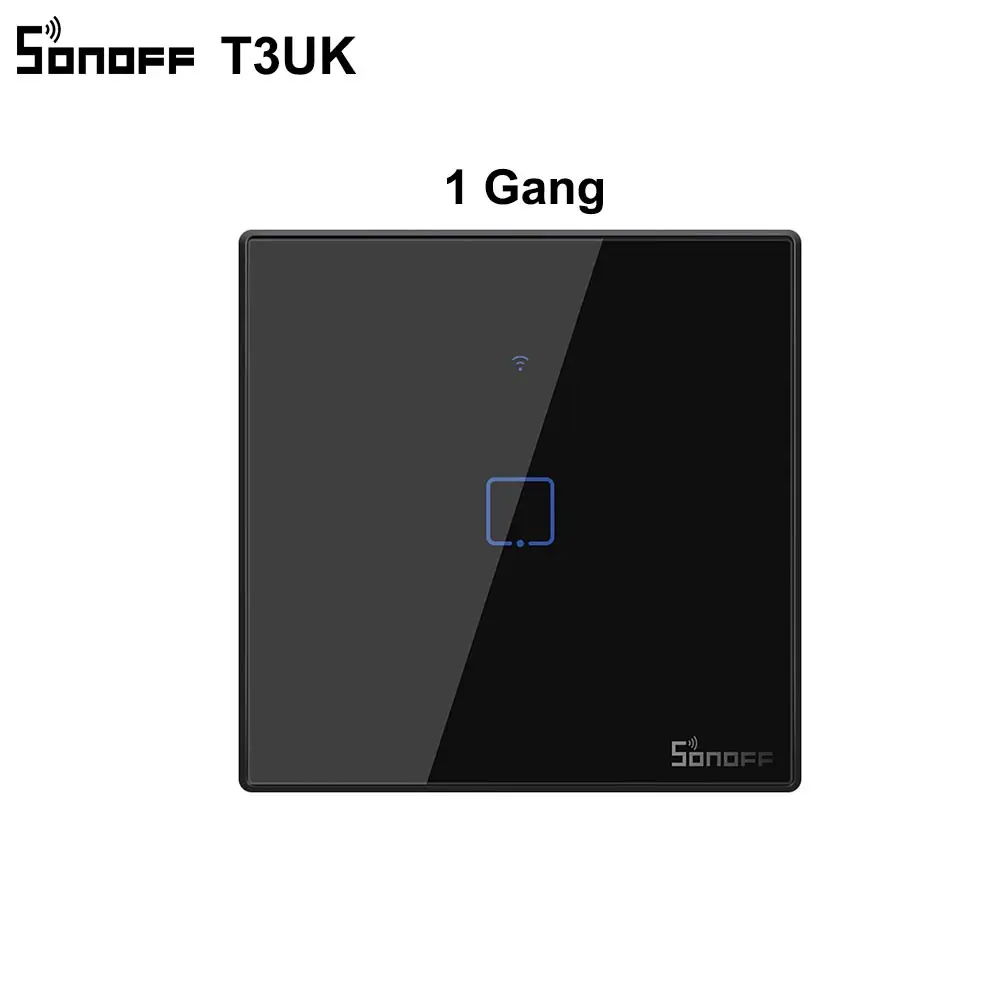 1 gang Интеллектуальный выключатель света SONOFF T3UK TX Smart Wi-Fi настенный сенсорный выключатель Черный с границы умный дом 1/2/3 433 RF пульт дистанционного управления Управление работает с Amazon Alexa IFTTT - Цвет: 1 gang