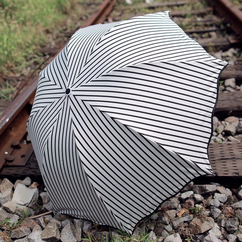 Vertical Ice Stripe Black Plastic Umbrella Apollo Too Parasol Defence Ultraviolet Rays Sunshade JJ-YS58 | Дом и сад