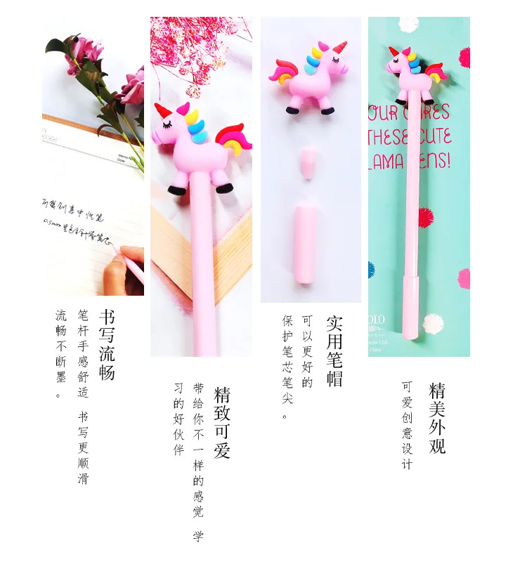 2 pcs/lot Creative Cartoon Rainbow Horse Unicorn Gel Pen Ink Pen Promotional Gift Stationery School& Office Supply