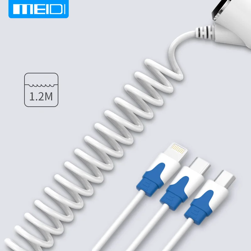 MEIDI 3 USB Автомобильное зарядное устройство для мобильного телефона с кабелем Micro usb type C осветительный кабель для Samsung S7 Xiaomi type C