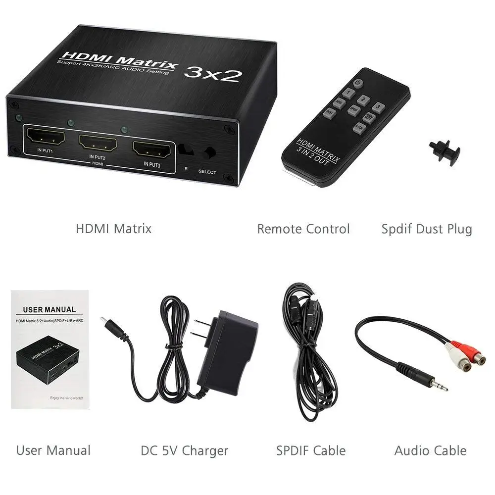 HDMI матрица 3X2 Hdmi Сплиттер 4 K 60Hz HDCP1.4 Ultra HD 1080 P witch оптический TOSLINK & R/L 3 5 мм аудио