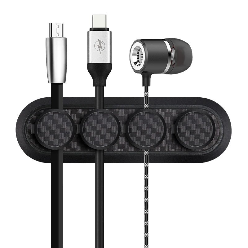 Магнитный Кабельный органайзер из углеродного волокна USB кабель управление зажим для намотки стола провода шнур протектор кабельный держатель для iPhone - Цвет: Черный