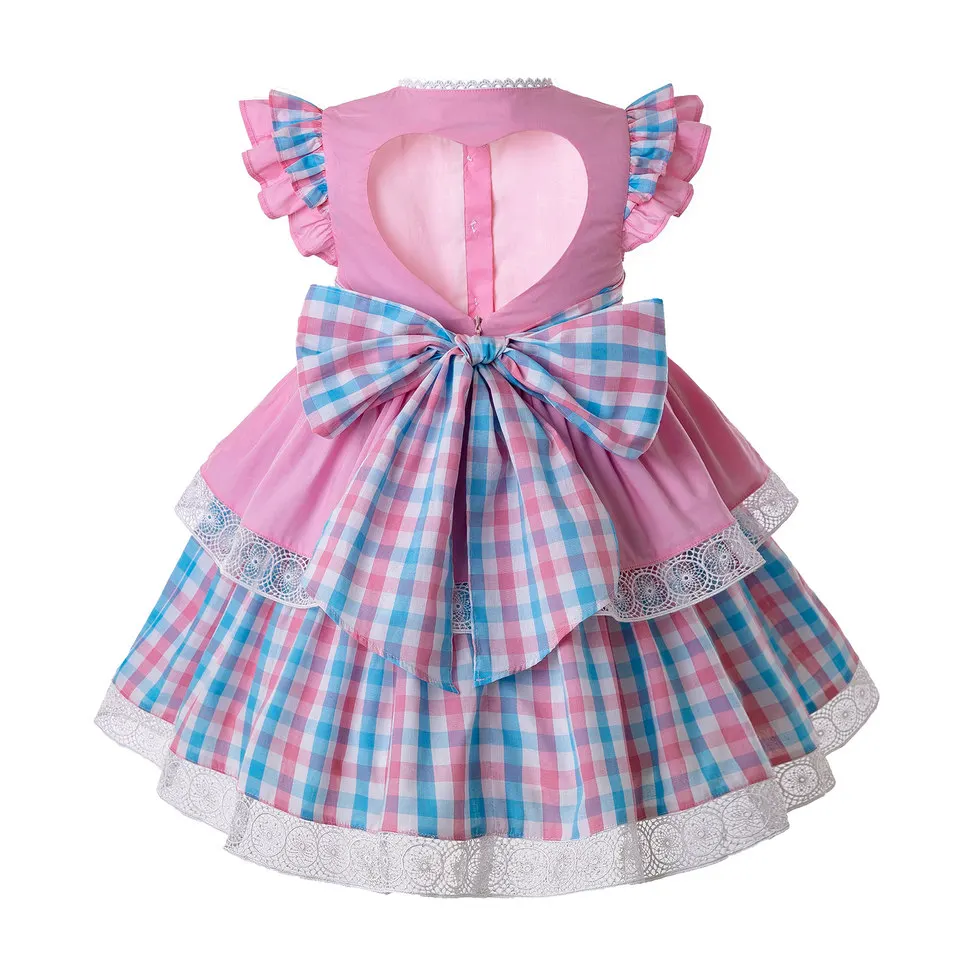 Pettigirl Cute Pink Girls Summer Dress Fly Sleeve Heart-Shaped Hollow With Handmade Flowers&ampHeadwear Kids Clothing | Детская одежда