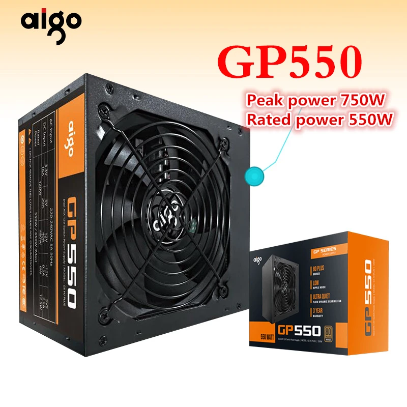 Aigo GP550 Активный источник питания Номинальная мощность 550Вт 80 плюс Бронзовый источник питания 12 В atx настольный компьютер блок питания