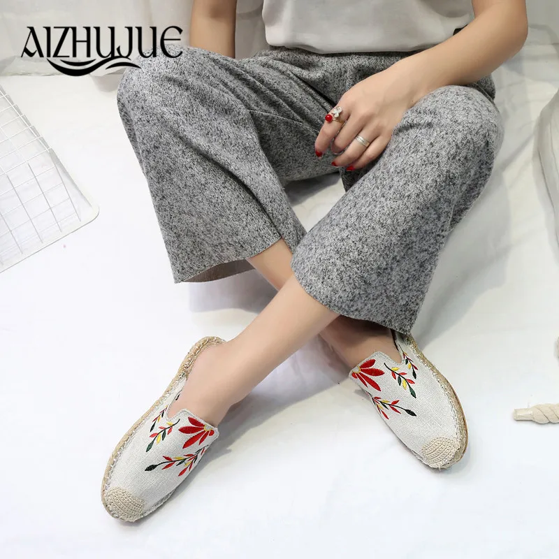AIZHUJUE Women's Slippers 2018 Embroidery Straw Mules Shoes Women Summer Casual Beach Comfortable Ladies Footwear | Обувь