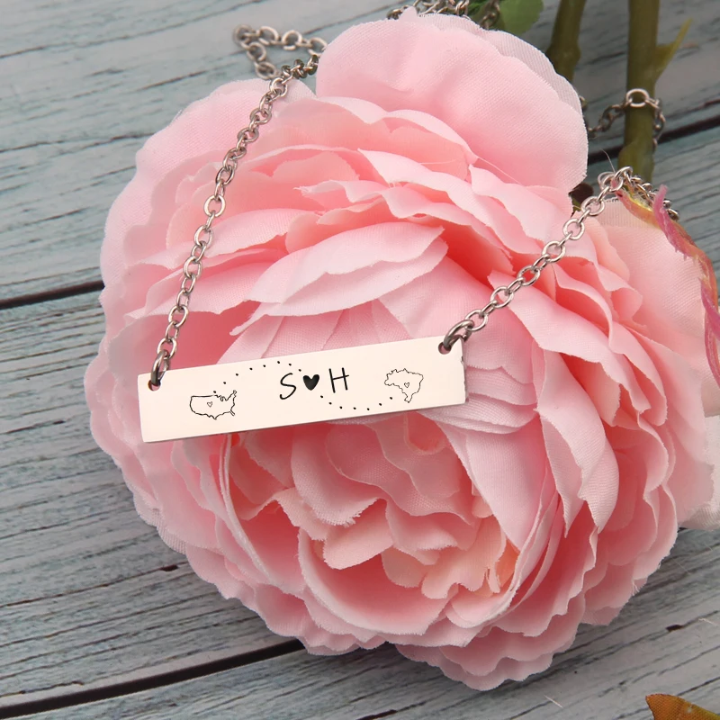 Woman Gift Bar Necklace Jewelry Custom Name Initials Letter Lovers Long Distance Love Pendant Girlfriend Birthday Personal | Украшения и