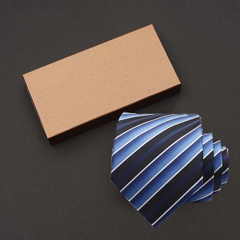 

Hot Selling New 2019 High Quality Mens Tie 9CM Width Striped Neckties Wedding Business Party Ties For Men Purple Blue Gift Box
