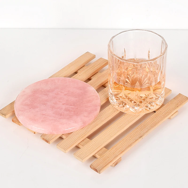 Круглый розовый кварц ломтики чашки мат кристалл драгоценный камень подставки для напитков розовый кристаллический кварц Druzy ювелирные изделия из Жеода дисплей инструмент Декор