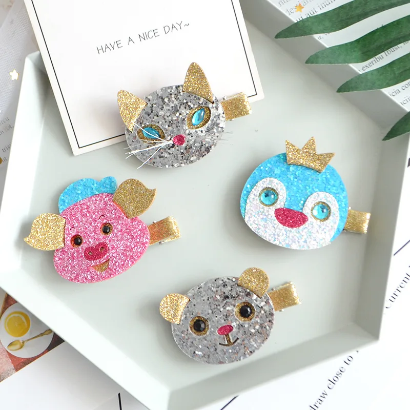 7 шт/лот Блестящий фетровый Рождественский Олень голова заколки для волос