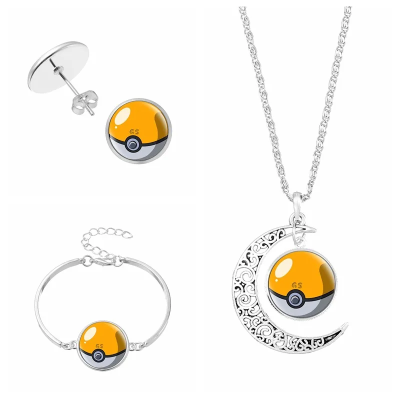 Houbian Pokemon Time Серьги с драгоценными камнями кулон с полумесяцем браслет набор популярный