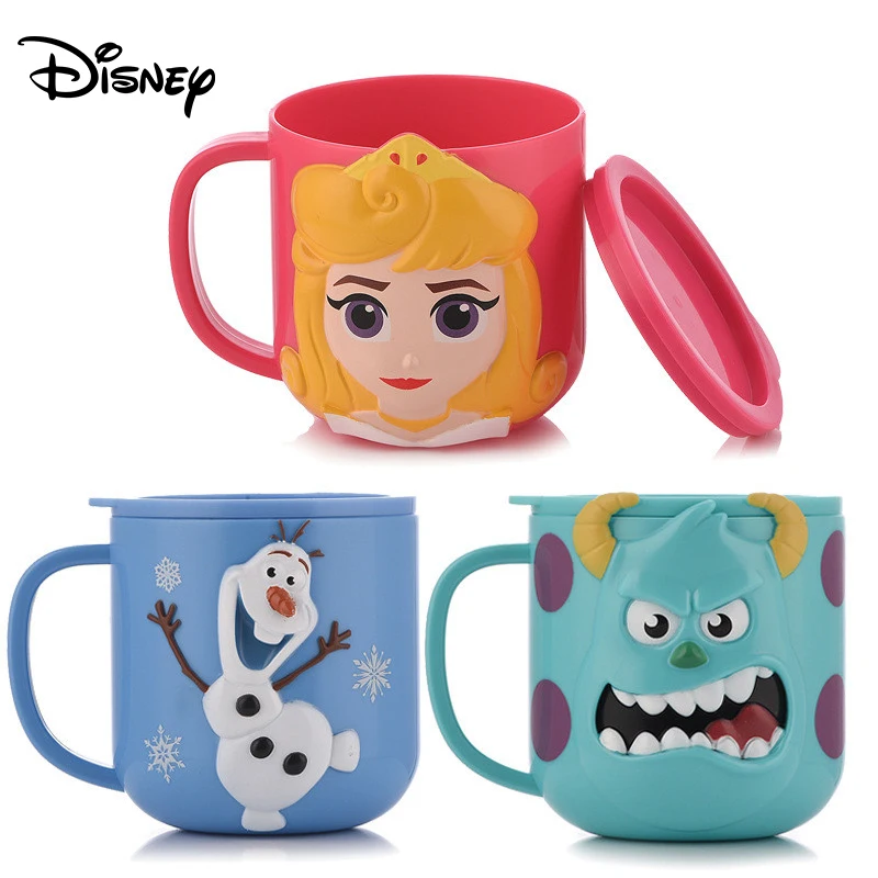 Детская 3D милая чашка Disney с крышкой пластиковая детская бутылка для воды ручкой