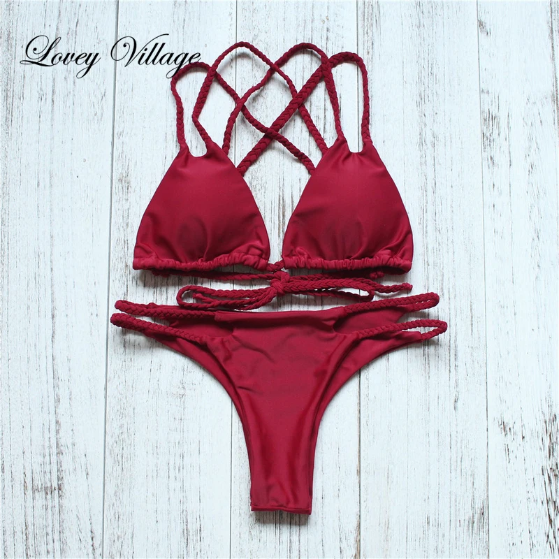Lovey Village 2017 Sexy Women Swimsuit Micro Bikini Set Bathing Suits With Halter Strap Swimwear Brazilian Bottom Monokini |