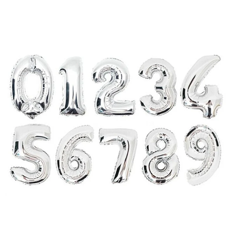 silver 1" /32"/4" Цифры фольга черный номер шар поплавок надувные шары для дня рождения Свадебные украшения globos - Цвет: silver